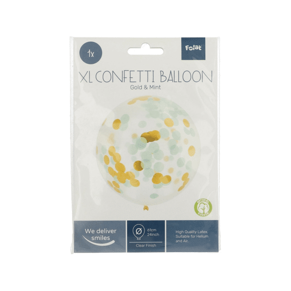 Ballon Xl 61cm Confetti Gold Mint