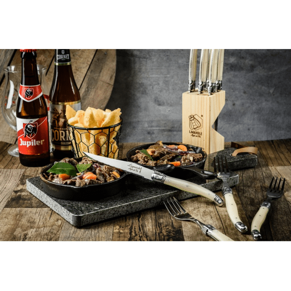 Laguiole Premium Line Steakmessen 6stuks Parel Gekarteld Lemmet