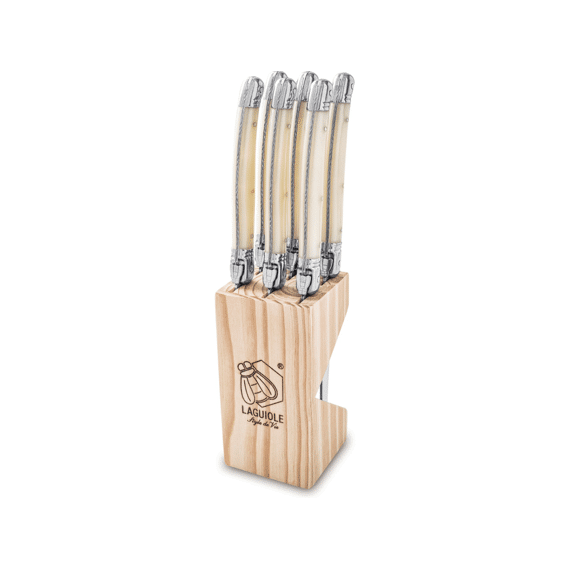 Laguiole Premium Line Steakmessen 6stuks Parel Gekarteld Lemmet