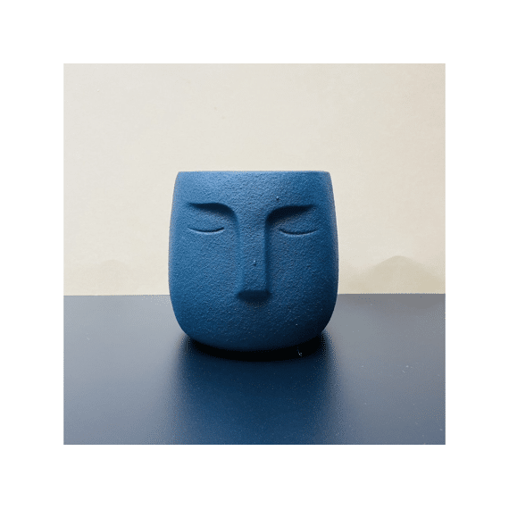 Present Time Pot Face Cement Dark Blue