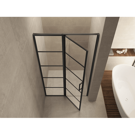 Horizon Nisdeur Met Vast Deel En Raster 1400 X 2000 X 8mm Nano Helder Glas/mat Zwart