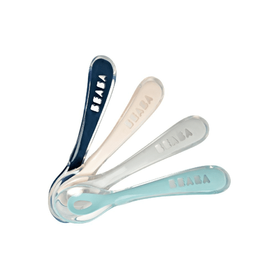 Beaba Lepel Siliconen 2de Leeftijd 4-pack Navy Pink Grey Green