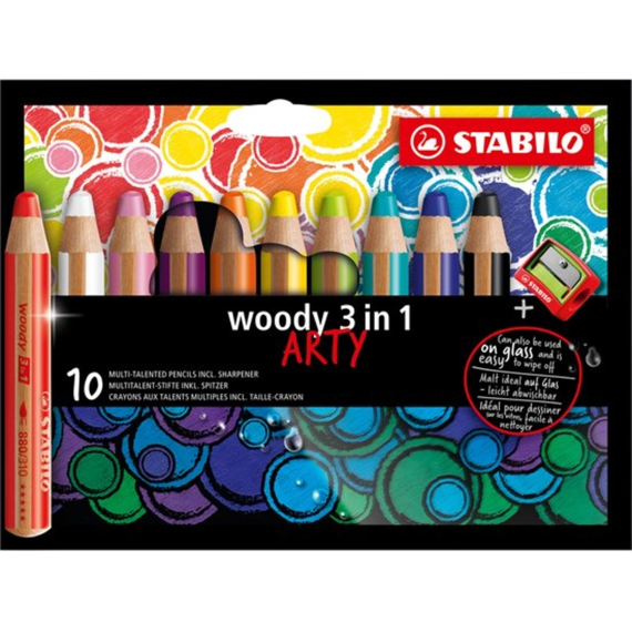 Stabilo Woody 3 In 1 Arty Pencil 10 Stuks Incl Slijper En Penseel
