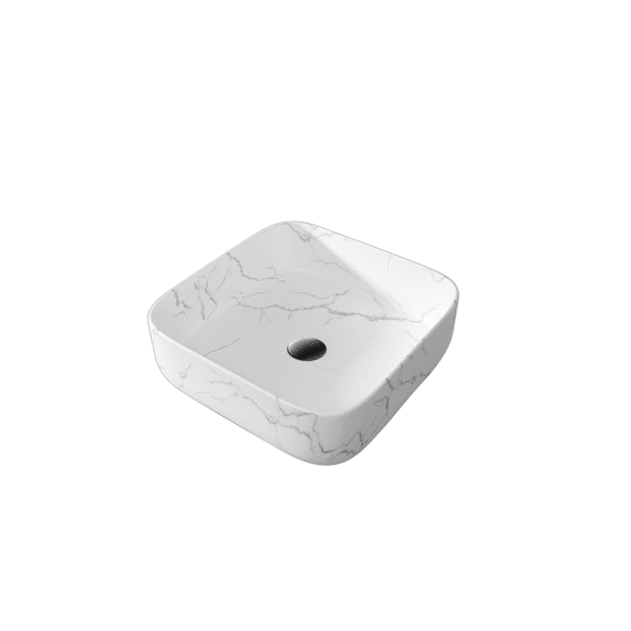 Aurlane Vierkante Mat Witte Wastafel Met Marmereffect 38x38x14cm