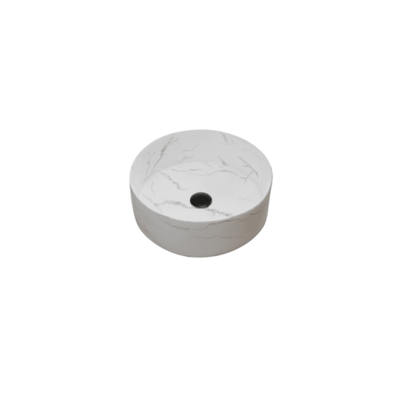 Aurlane Ronde Mat Witte Marmer Effect Wastafel 36x12cm