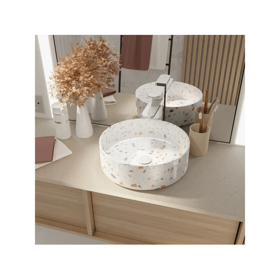 Aurlane Ronde Terrazzo Wastafel Glanzend Terrazzo Kleur 35x35x12cm