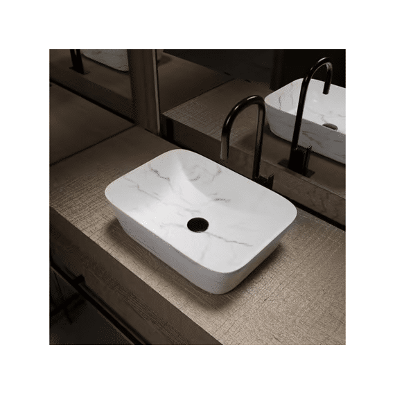 Aurlane Mat Witte Wastafel Met Marmereffect Rechthoek 46x32x14cm