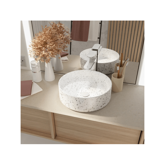 Aurlane Terrazzo Ronde Wastafel Mat Terrazzo Grijs 35x35x12cm