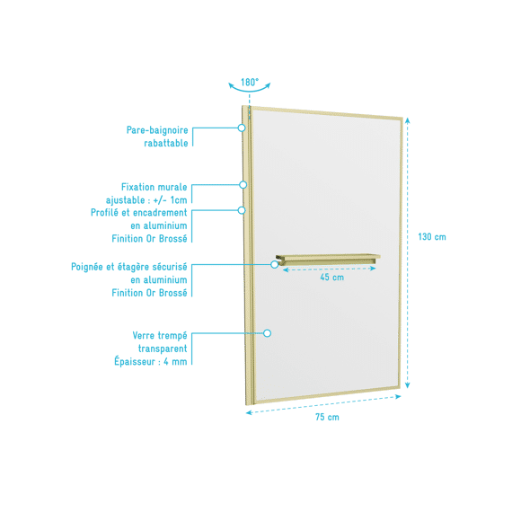 Aurlane Badkuip Wand Gouden Rand Plank 130x75