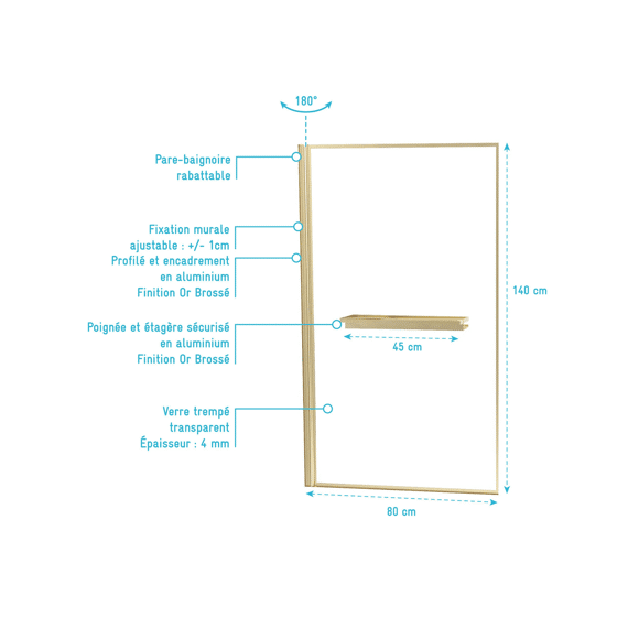 Aurlane Badkuip Wand Gouden Rand Plank 140x80