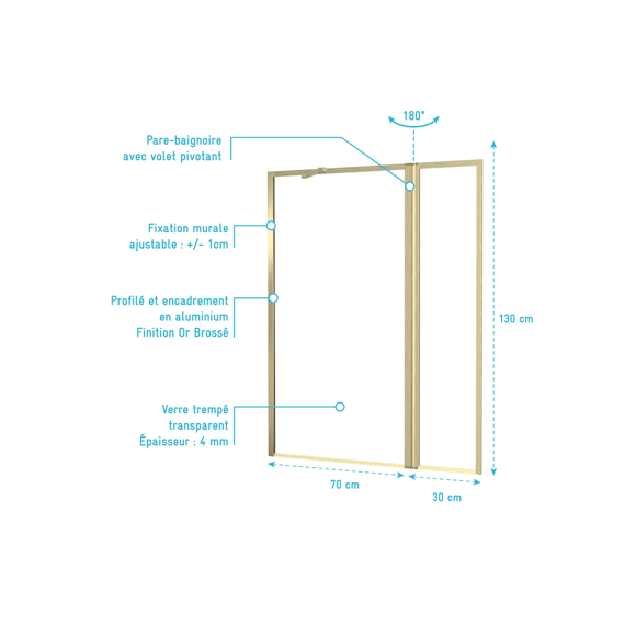 Aurlane Badkuip Wand Gouden Rand 130x70+30 (sluiter)