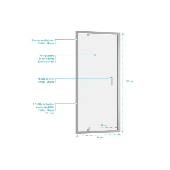 Aurlane Douchegevel Fabriek Chroom Swivel 90x200