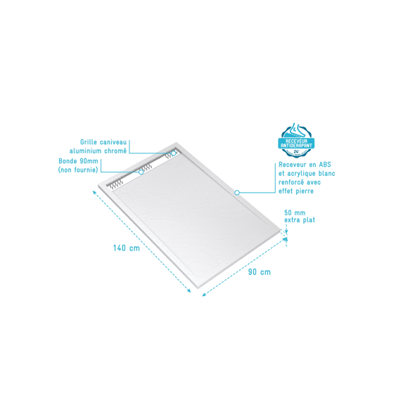 Aurlane Douchebak Pedra Lineair Wit 90x140