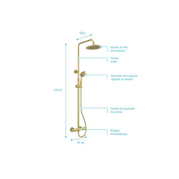 Aurlane  Kunstzinnige Thermostatische Gouden Douchezuil