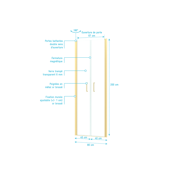 Aurlane Douchegevel Sedan Goud 80x200