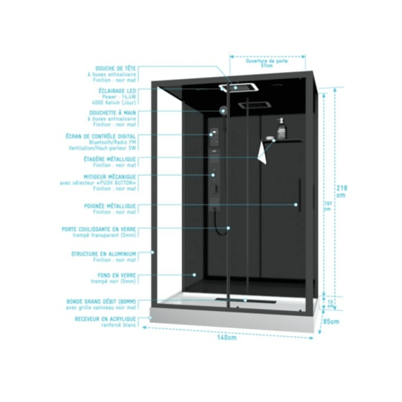 Aurlane Douchewanden Aura Xxl 85x140