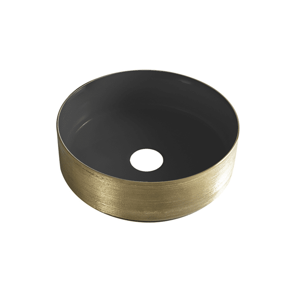 Mondri Waskom Rond 36 X 36 X 12 Cm Mat Zwart/geborsteld Goud