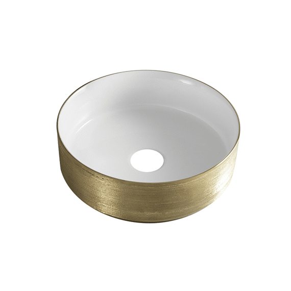 Mondri Waskom Rond 36 X 36 X 12 Cm Glans Wit/geborsteld Goud