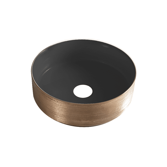 Mondri Waskom Rond 36 X 36 X 12 Cm Mat Zwart/geborsteld Brons Koper