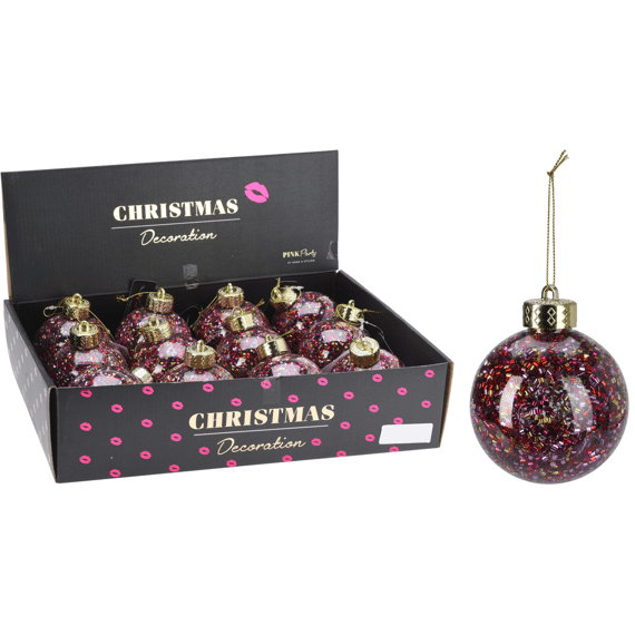 Kerstbal 8cm Transparant Pink