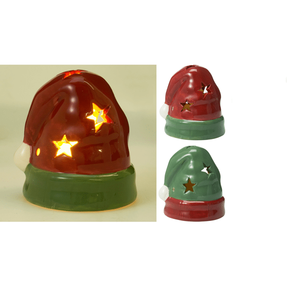 Kersthuisje Kerstmuts Met Led 7x7cm Assortiment