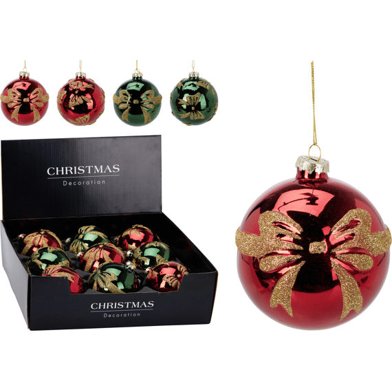 Kerstbal Glas 100mm Strik 4 Assortiment Prijs Per Stuk