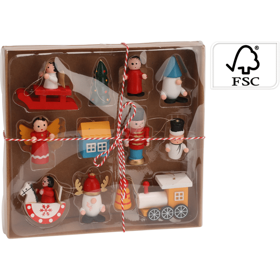Houten Hangdeco Set 12 stuks