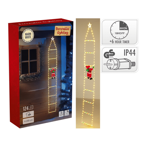 Kerstman Op Ladder 200cm Led