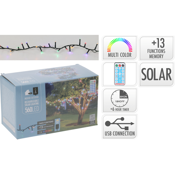 Solar Verlichting Rechargeable 560 Led 11m Kleur