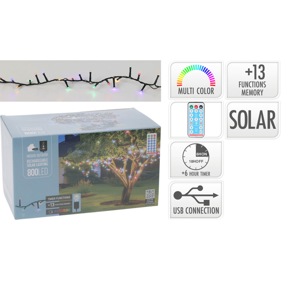 Solar Verlichting Rechargeable 800 Led 16m Kleur
