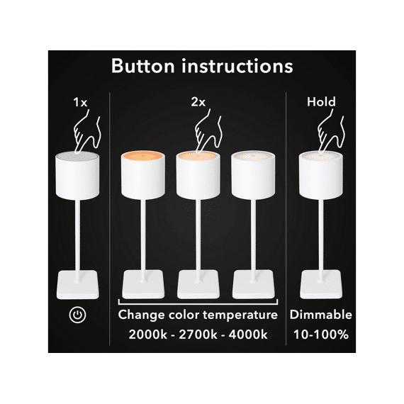 Herlaadbare Tafel Lamp Wit 175lm 2000-4000k Ip54 Dimm.