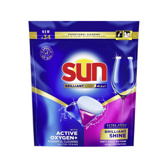 Sun Vaatwas Tabs All-in 1  Briljant Shine Active Oxygen+ 34 Scoops/510g