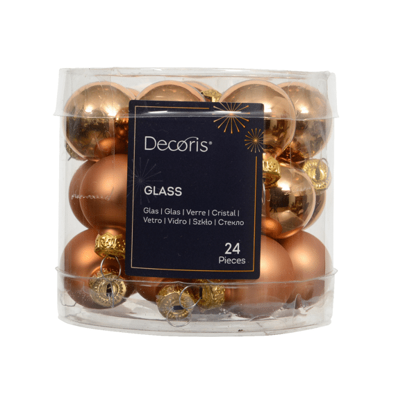 Decoris Kerstballen Set Glas Mix 2,5cm Brandy 24 stuks