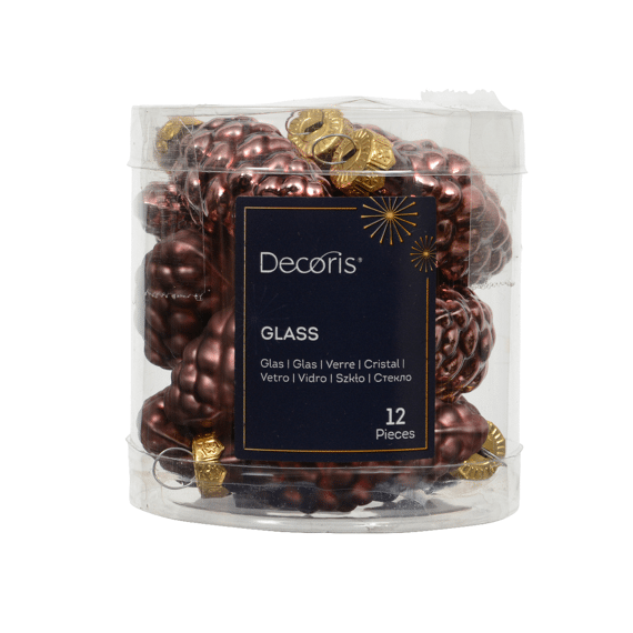 Decoris Dennenappel Glas Mix 2.5x6cm Maroon