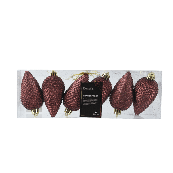 Decoris Dennenappel Set Polystyreen 8cm Maroon 6 stuks