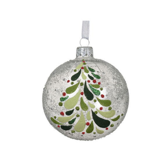 Decoris Kerstbal Glas 8cm Transparant met Boom