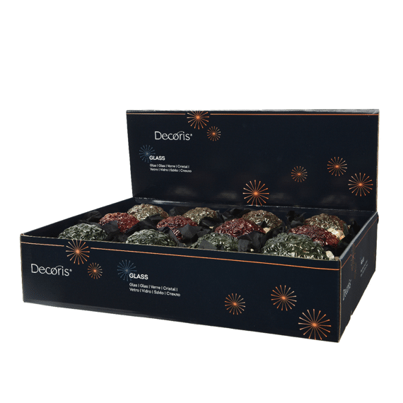 Decoris Kerstbal Glas 8cm Assortiment/3 Prijs Per Stuk
