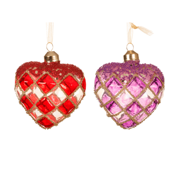 Decoris Kersthanger Hart Glas 8cm Assortiment/2 Prijs Per Stuk