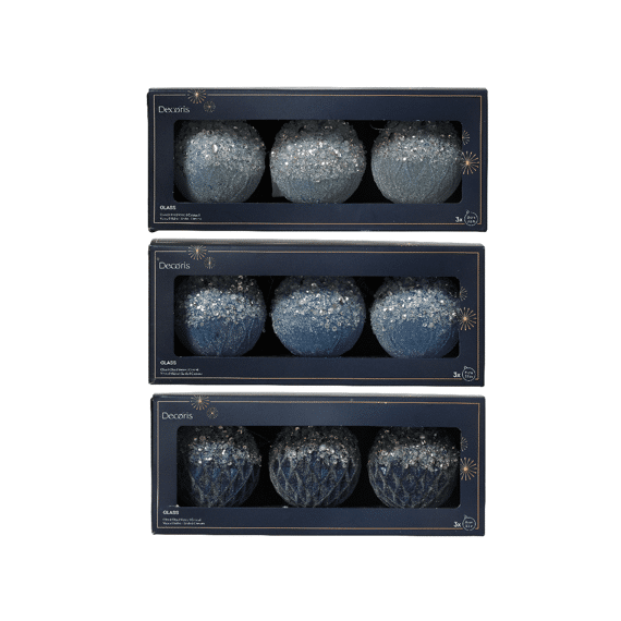 Decoris Kerstballen Set Glas 8cm 3 stuks Assortiment/3 Prijs Per Stuk