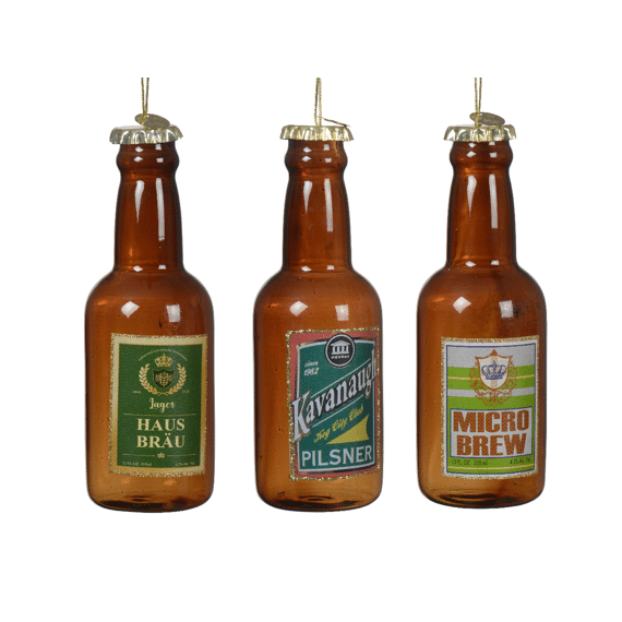 Kersthanger Fles Glas 13cm Bruin/kleur(en) Assortiment/3 Prijs Per Stuk