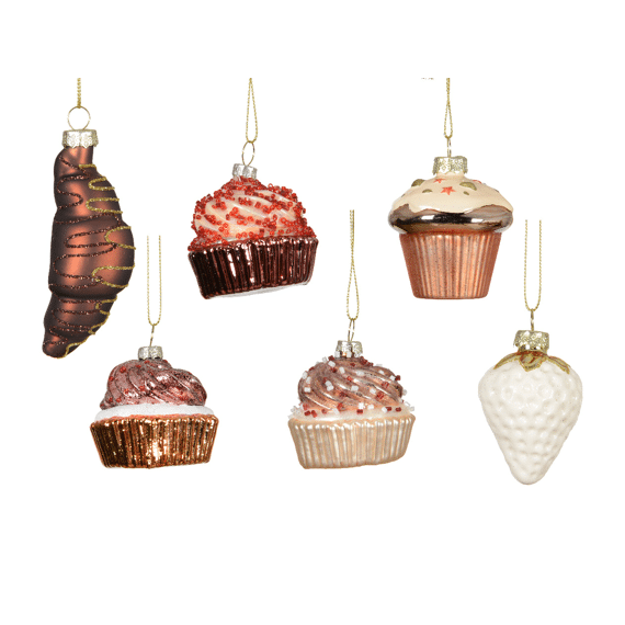 Decoris Kersthanger Cake Glas 6cm Assortiment/6 Prijs Per Stuk