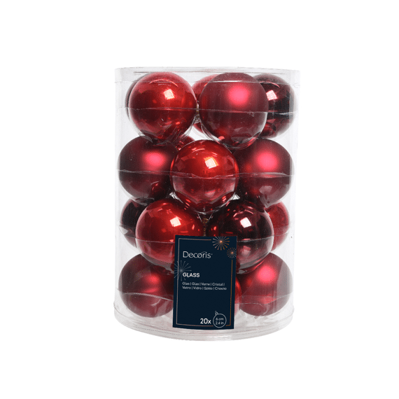 Decoris Kerstballen Set Glas 6cm Kerstrood 20 stuks