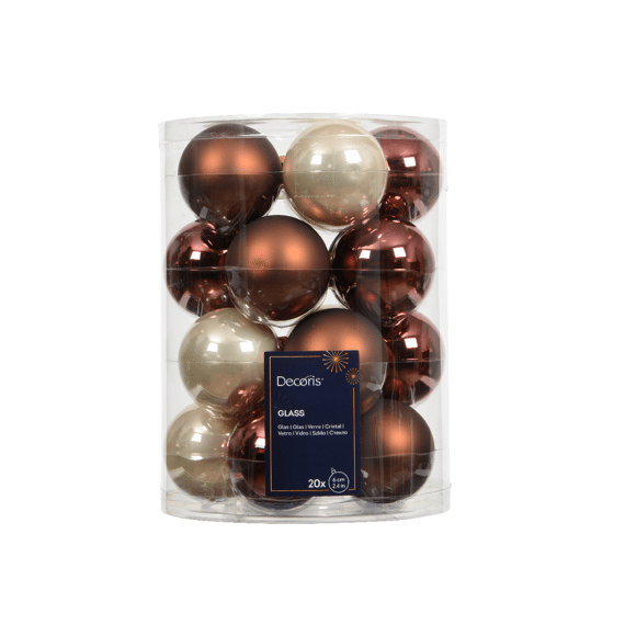 Decoris Kerstballen Set Glas 6cm Bruin/kleur(en) 20 stuks