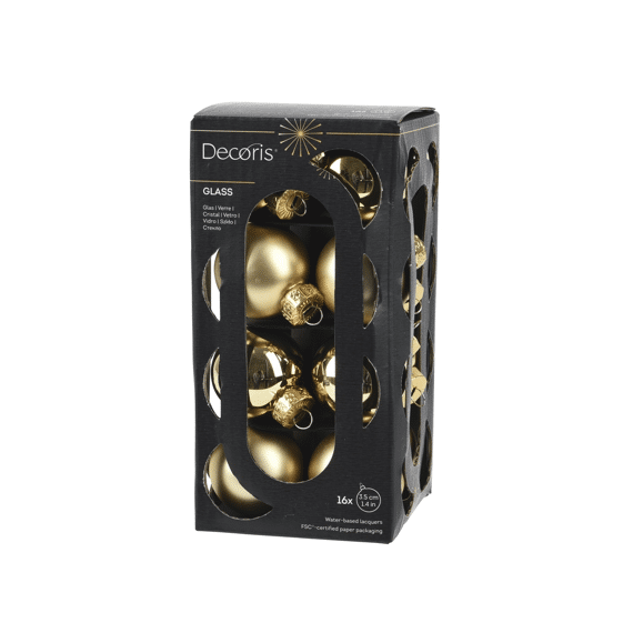 Decoris Kerstballen Set Glas 3.50cm Licht Goud 16 stuks