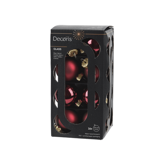 Decoris Kerstballen Set Glas3.50cm Kerstrood 16stuks in doos