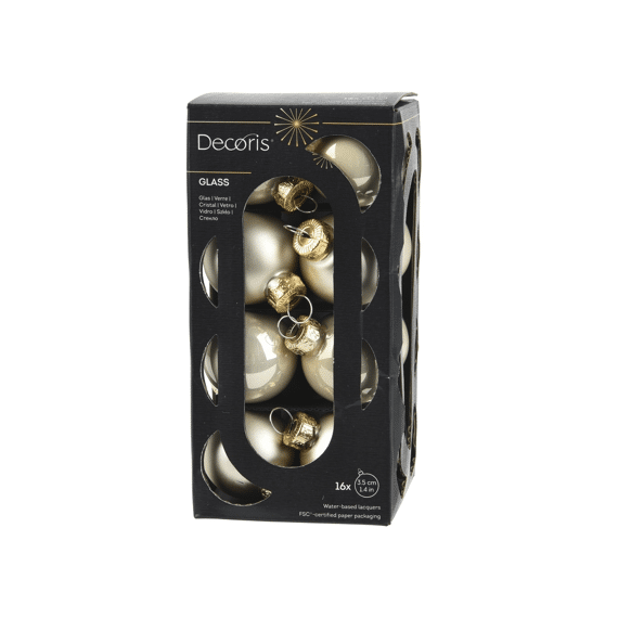 Decoris Kerstballen Set Glas 3,5m Parel 16 stuks