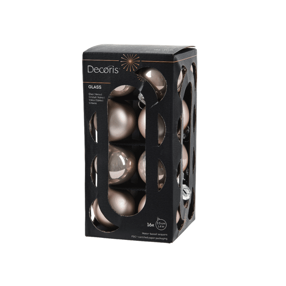 Decoris Kerstballen Set Glas Dia 3,5cm Poederroze 16 stuks