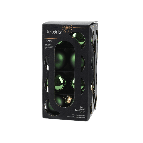 Decoris Kerstballen Set Glas 3,5cm Dennengroen 16 stuks