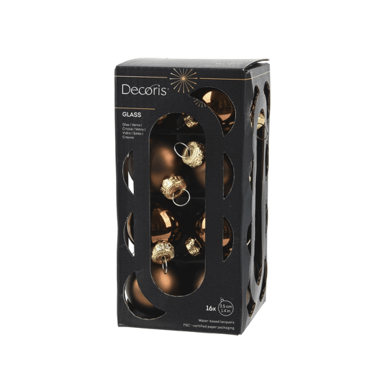 Decoris Kerstballen Set Glas 3,5cm Espresso 16 stuks