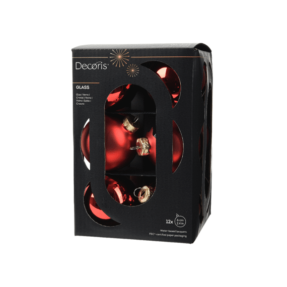 Decoris Kerstballen Set Glas 6cm Kerstrood 12 stuks